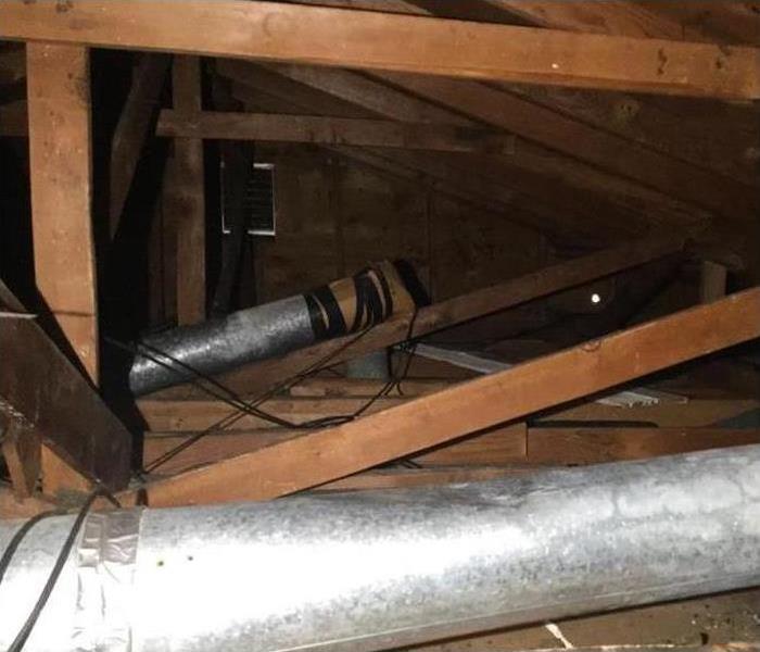 Repaired attic after fire damage